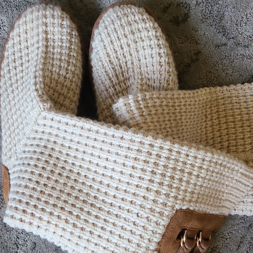 UGG Tan Knit Winter Boots with Suede Trim - Picture 9 of 14